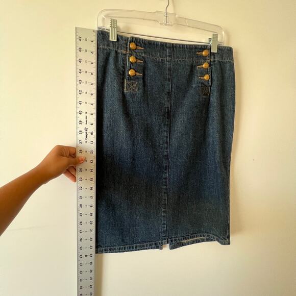 Vintage Ralph Lauren Jeans Co Dark Denim Gold Button Pencil Skirt Womens 8P - Picture 10 of 11